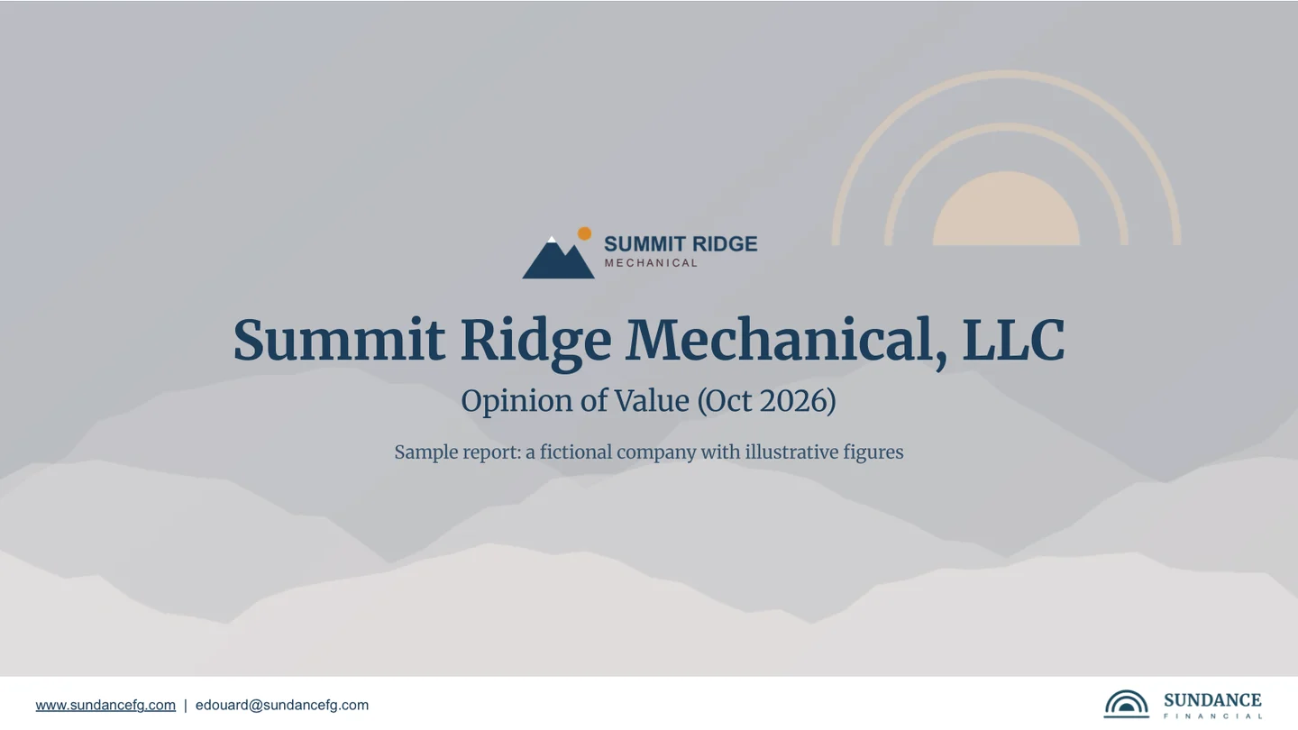 Sample valuation report cover
